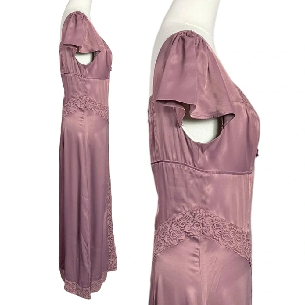 Free People Pink Skies Dainty Silky Lace Midi Dress in Nostalgia Rose Medium - Picture 8 of 11
